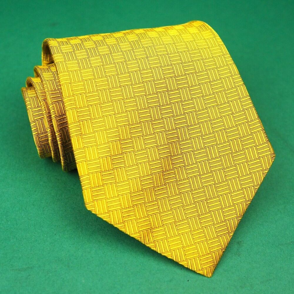 Lauren Ralph Lauren Silk Necktie Gold Basket Weave Pattern Made in USA